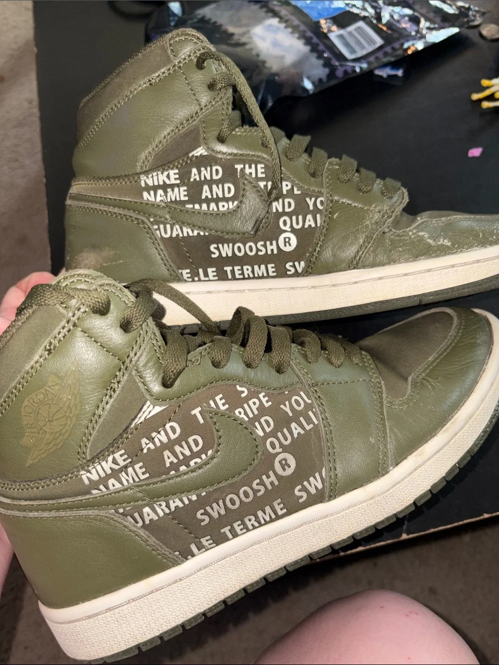 Nike Air Jordan 1 High OG Olive Canvas Sneakers Men Size 7 & Women’s Size 9 FAIR